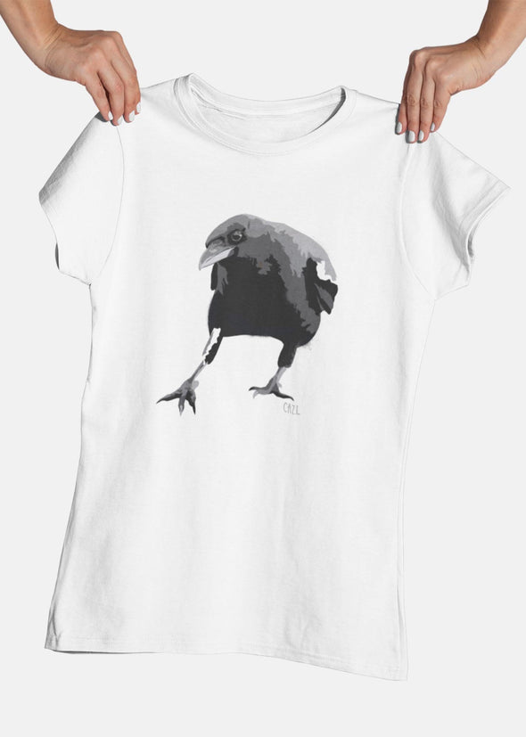 ST!NK - Caz.L Baby Crow- Women Organic Shirt - Authentic Street Art_White