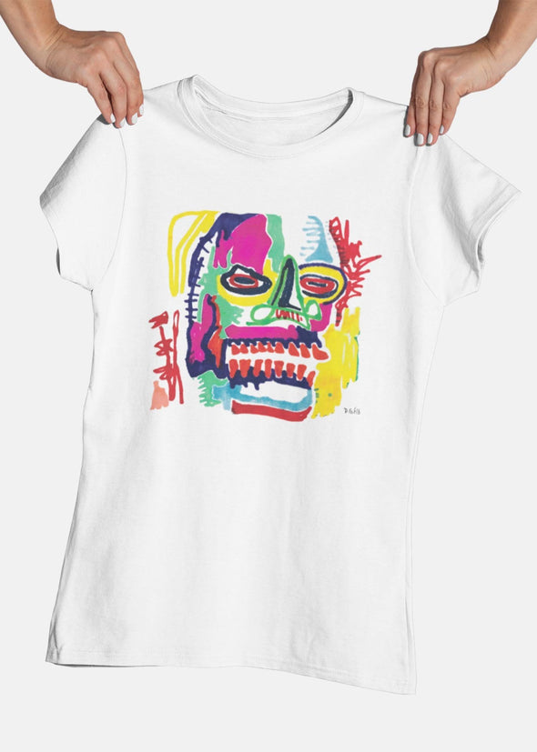 ST!NK - d.Fect Neon Skull- Women Organic Shirt - Authentic Street Art_White