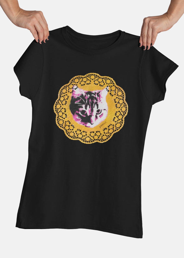 ST!NK- Lembo Crohet Cat Yellow- Ladies Premium Organic Shirt - Authentic Street Art_Black